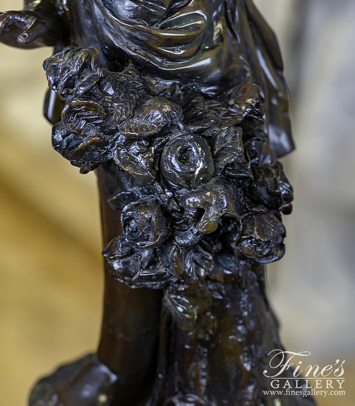 Bronze Statues  - A Child With Flowers In Museum Quality Vintage Bronze - BS-1581